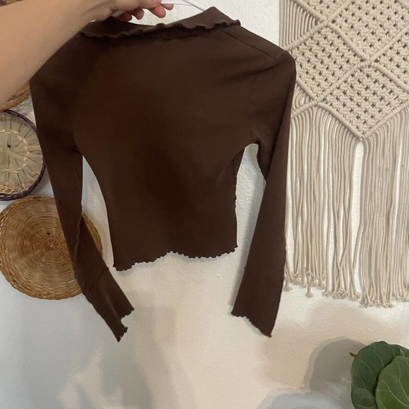 Women's TOPSHOP Cropped Collared Sweatshirt in Brown Size 2 Xs Trendy - Picture 7 of 9